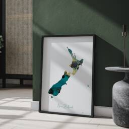 New Zealand Map Emerald Green & Gold Wall Art Print - thumbnail 3
