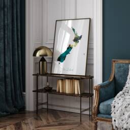 New Zealand Map Emerald Green & Gold Wall Art Print - thumbnail 2