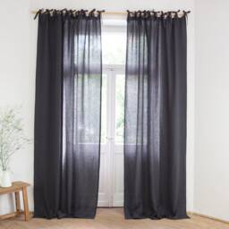 Charcoal Tie Top Linen Curtain Panel Made Of Medium - 160 G/M2 - thumbnail 2