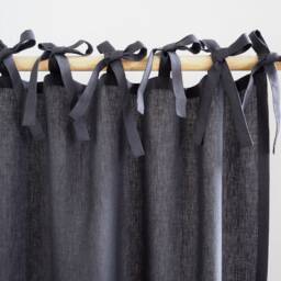 Charcoal Tie Top Linen Curtain Panel Made Of Medium - 160 G/M2 - thumbnail 3