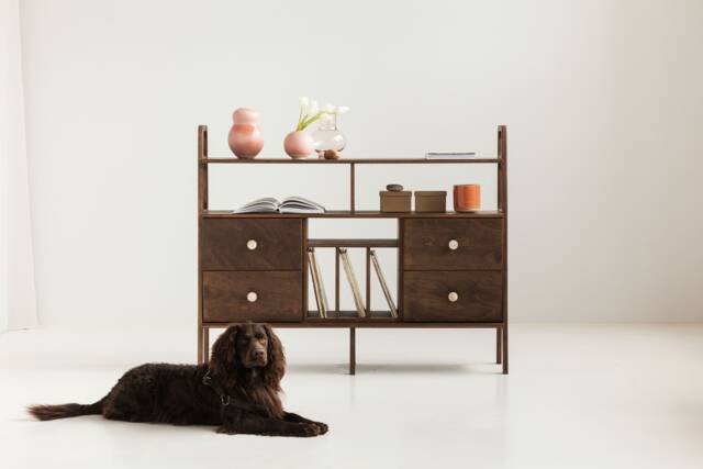 Vinyl Sideboard - Wooden Credenza Mid Century Modern Modular Storage Open Back Custom Size/Finish - image 1