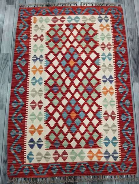 Multicolour Rug, Handmade Artisan Afghan Turkish Scandinavian Navajo Bohemian Flatweave Wool Kilim 154x105 cm - image 1