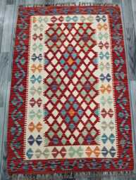 Multicolour Rug, Handmade Artisan Afghan Turkish Scandinavian Navajo Bohemian Flatweave Wool Kilim 154x105 cm - thumbnail 1