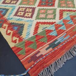 Kilim Rug, Handwoven Artisan Afghan Turkish Aztec Natural Reversible Wool Rug 147x100 cm - thumbnail 2