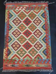 Kilim Rug, Handwoven Artisan Afghan Turkish Aztec Natural Reversible Wool Rug 147x100 cm - thumbnail 1