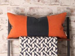 Burnt Orange & Navy Corduroy Lumbar Pillow Cover Mid-Century Color Block - thumbnail 1