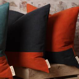 Burnt Orange & Navy Corduroy Lumbar Pillow Cover Mid-Century Color Block - thumbnail 4