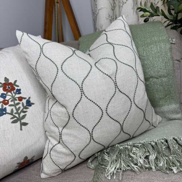 Elegant Ogee Embroidered Cushion Cover Green Beige John Lewis Ellewood Knot Fabric Throw Pillow Cover - Double Sided - image 1