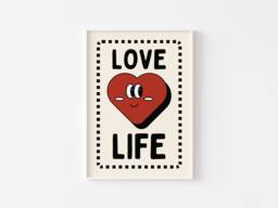 Love Life Retro Heart Character Print - Heart, Funky Cute Mascot Cartoon, 60S 70S Fun Art, Positive Quote, Surreal, Trendy Decor - thumbnail 1