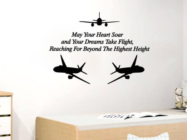 Plane Wall Decals Quote May Your Heart Soar Decal Vinyl Sticker Nursery Home Decor Art Mural Boy Room Bedroom Ms11 - image 1