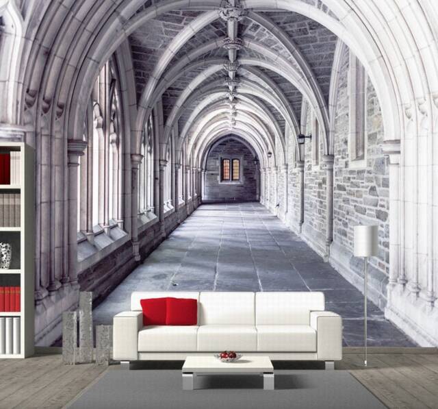 Vaulted Corridor Removable Wallpaper Castle Interior Wall Mural Gothic Castle Self-Adhesive Large Wallpaper Stone Art Decor - image 1