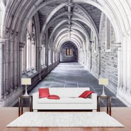 Vaulted Corridor Removable Wallpaper Castle Interior Wall Mural Gothic Castle Self-Adhesive Large Wallpaper Stone Art Decor - thumbnail 3