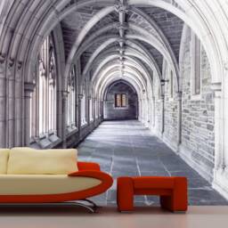Vaulted Corridor Removable Wallpaper Castle Interior Wall Mural Gothic Castle Self-Adhesive Large Wallpaper Stone Art Decor - thumbnail 2