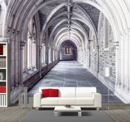 Vaulted Corridor Removable Wallpaper Castle Interior Wall Mural Gothic Castle Self-Adhesive Large Wallpaper Stone Art Decor - thumbnail 1