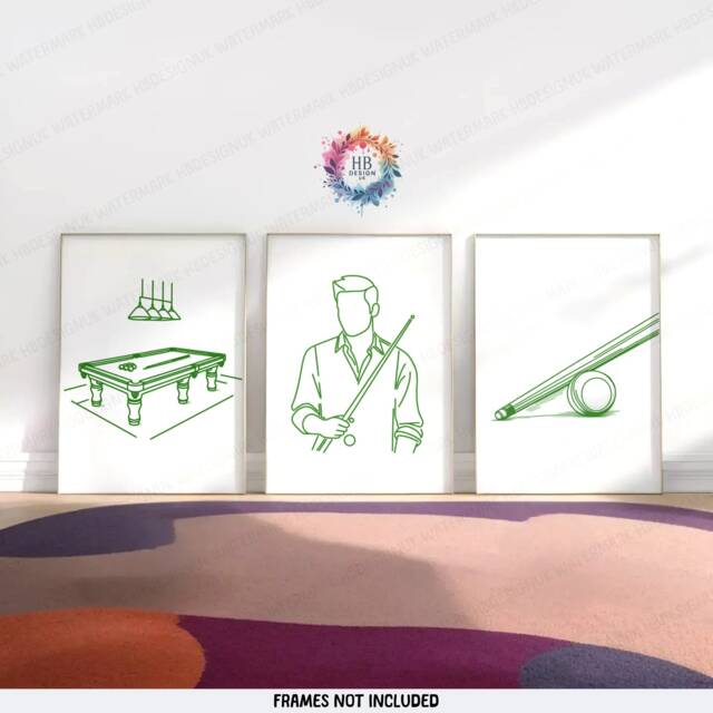 Minimal Green Snooker Prints - Set Of 3 Posters - Line Art Design 8 Ball Pool Decor Billiards Wall Gifts Game Room - image 1