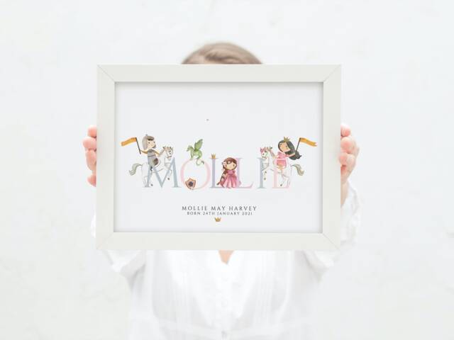 Personalized Fairytale Nursery Print Knight, Princess, Dragon - image 1