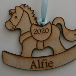 Personalised Rocking Horse Christmas Decoration With Your Name Added - thumbnail 2