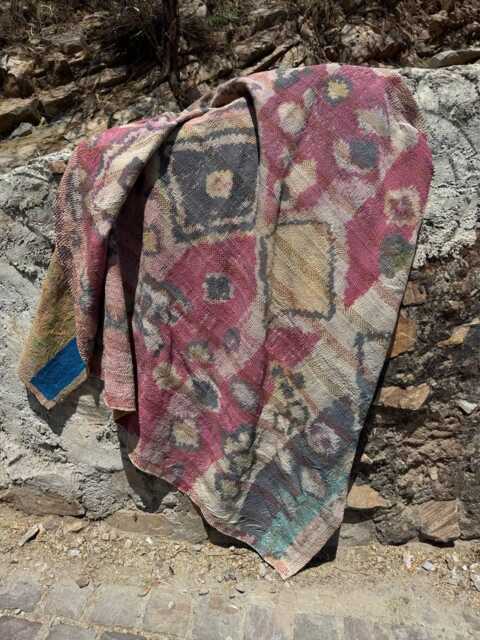 Persian Inspired Digital Print Kantha Quilt Handmade Cotton Bedspread With Traditional Running Stitch Design - image 1