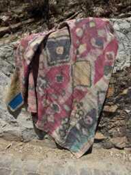 Persian Inspired Digital Print Kantha Quilt Handmade Cotton Bedspread With Traditional Running Stitch Design
