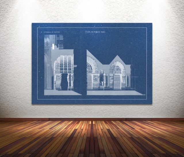 Antique Print Of Chartes Cathedral Architecture Drawings - image 1