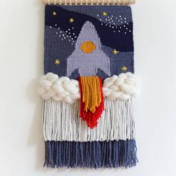 Rocketship Woven Wall Hanging, Space Nursery Decor - thumbnail 2
