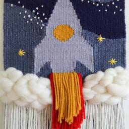 Rocketship Woven Wall Hanging, Space Nursery Decor - thumbnail 4