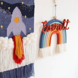 Rocketship Woven Wall Hanging, Space Nursery Decor - thumbnail 3