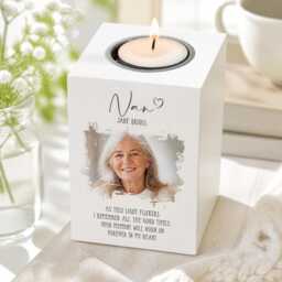 Personalised, Memorial Tea Light Holder - Wood Rectangle Photo Tribute, Name-Dates Keepsake - thumbnail 3