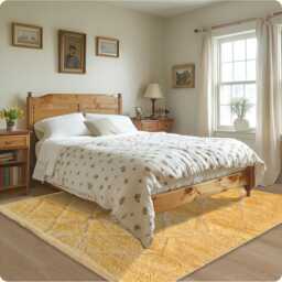 Hand Tufted Yellow Moroccan Rug, Shag Custom Made Carpet, Large Area Berber Rug - thumbnail 3