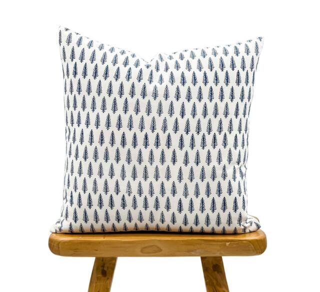 White & Blue Pillow, Neutral Pillow Cover, Indigo Block Printed Modern Farmhouse Summer Decor Pillow, Designer Pillow - image 1