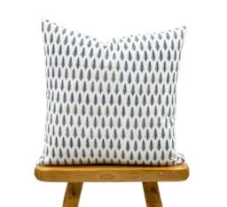 White & Blue Pillow, Neutral Pillow Cover, Indigo Block Printed Modern Farmhouse Summer Decor Pillow, Designer Pillow - thumbnail 1