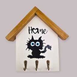 Key Hooks With Cat, Rustic Wall Mounted Key Rack, Hallway Organiser, Holder For Cat Lover, New Home Gift, Handmade Christmas Present - thumbnail 3