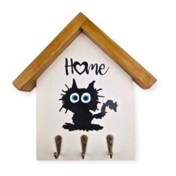 Key Hooks With Cat, Rustic Wall Mounted Key Rack, Hallway Organiser, Holder For Cat Lover, New Home Gift, Handmade Christmas Present - thumbnail 2