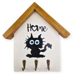 Key Hooks With Cat, Rustic Wall Mounted Key Rack, Hallway Organiser, Holder For Cat Lover, New Home Gift, Handmade Christmas Present