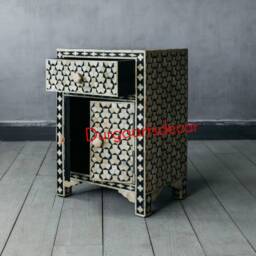 Bone Inlay Grey Geometric Pattern Bedside Nightstand - thumbnail 3