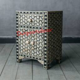 Bone Inlay Grey Geometric Pattern Bedside Nightstand - thumbnail 4