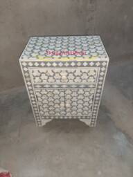 Bone Inlay Grey Geometric Pattern Bedside Nightstand - thumbnail 1