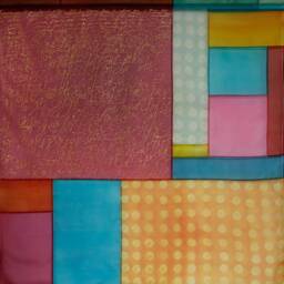 Korean Bojagi Wall Art Colorful Geometric Silk Jogakbo - thumbnail 2