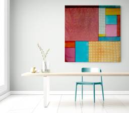 Korean Bojagi Wall Art Colorful Geometric Silk Jogakbo - thumbnail 1