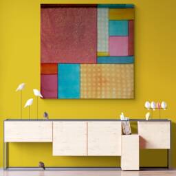 Korean Bojagi Wall Art Colorful Geometric Silk Jogakbo - thumbnail 3