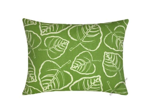 Green/Ivory Leaf Indoor Outdoor Decorative Throw Pillow Cover Case Cushion 12x16