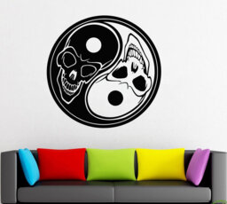 Yin Yang Skull Vinyl Wall Decal Taoism Balance Sticker - thumbnail 1