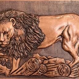 Copper Lion Wall Art - Handmade Chilean Sculpture Home Decor Gift - thumbnail 3