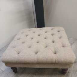 Square 76 cm X Footstool/Coffee Table Ottoman, Deep Buttoned, Chesterfield Style Faux Linen - thumbnail 4