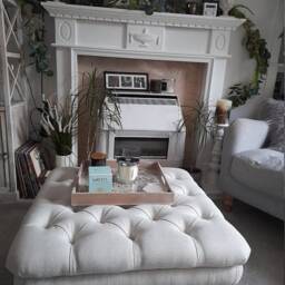 Square 76 cm X Footstool/Coffee Table Ottoman, Deep Buttoned, Chesterfield Style Faux Linen