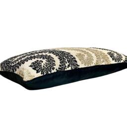 Metallic Gold Embroidered Pillow Cover Black Floral Swirl, Boho Home Decor - thumbnail 2