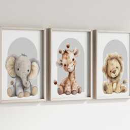 Safari Giraffe Lion Elephant Animal Baby Girls Boys A4 Or A3 Nursery Set Of Unframed Prints Unisex Neutral Boho Beige Teddy Plush Zoo Jungle - thumbnail 3