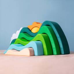 Montessori Mountain With Sun Wooden Stacker Toy - Handmade Educational Waldorf Toys - thumbnail 2