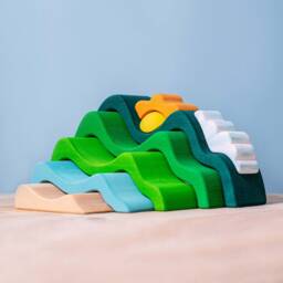Montessori Mountain With Sun Wooden Stacker Toy - Handmade Educational Waldorf Toys - thumbnail 3