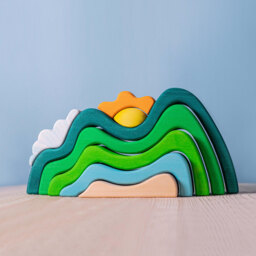 Montessori Mountain With Sun Wooden Stacker Toy - Handmade Educational Waldorf Toys - thumbnail 1